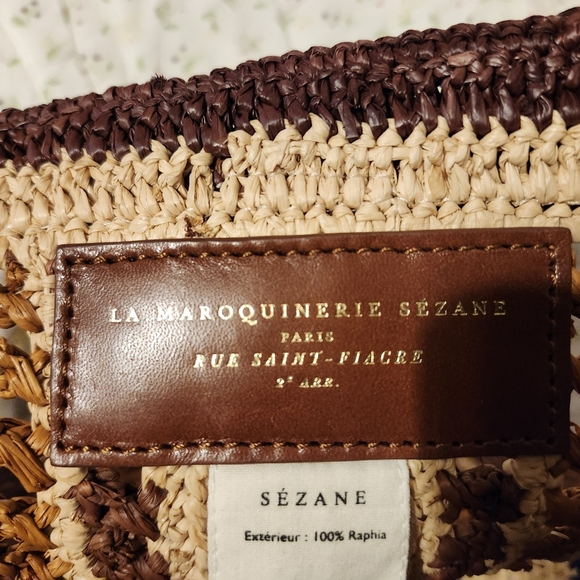 Sezane Raffia Clutch Bag In Brown, Ecru, & Blue - Picture 4 of 7